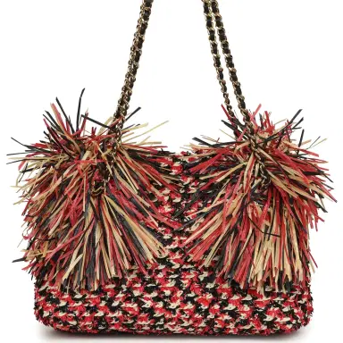 Chanel Chanel Small CC Shopping Bag Red, Beige, Black Braided Raffia Gold Hardware | Thumbnail 1 Chanel Chanel Small CC Shopping Bag Red, Beige, Black Braided Raffia Gold Hardware | Thumbnail 1
