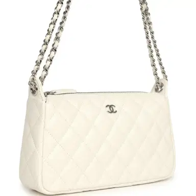 Chanel Chanel Small Quilted Clutch Bag with Chain Strap White Caviar Silver Hardware | Thumbnail 2 Chanel Chanel Small Quilted Clutch Bag with Chain Strap White Caviar Silver Hardware | Thumbnail 2