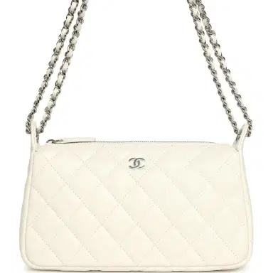 Chanel Chanel Small Quilted Clutch Bag with Chain Strap White Caviar Silver Hardware | Thumbnail 1 Chanel Chanel Small Quilted Clutch Bag with Chain Strap White Caviar Silver Hardware | Thumbnail 1