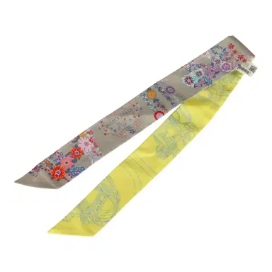 HERMÈS Hermes "Brides De Gala En Fleurs" Mastic, Jaune Vif, Multi Silk Twilly Pair | Thumbnail 2 HERMÈS Hermes "Brides De Gala En Fleurs" Mastic, Jaune Vif, Multi Silk Twilly Pair | Thumbnail 2