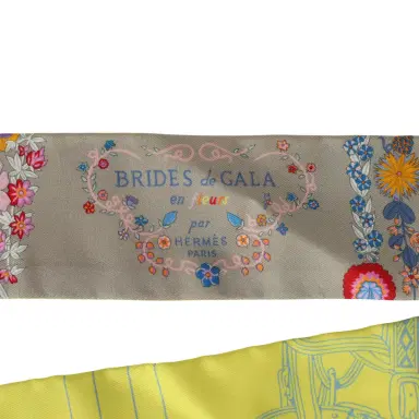 HERMÈS Hermes "Brides De Gala En Fleurs" Mastic, Jaune Vif, Multi Silk Twilly Pair | Thumbnail 3 HERMÈS Hermes "Brides De Gala En Fleurs" Mastic, Jaune Vif, Multi Silk Twilly Pair | Thumbnail 3