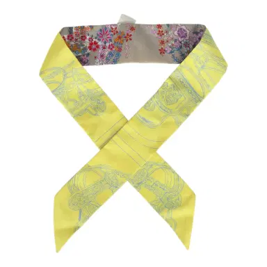 HERMÈS Hermes "Brides De Gala En Fleurs" Mastic, Jaune Vif, Multi Silk Twilly Pair | Thumbnail 1 HERMÈS Hermes "Brides De Gala En Fleurs" Mastic, Jaune Vif, Multi Silk Twilly Pair | Thumbnail 1