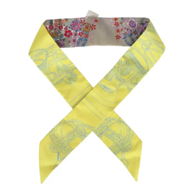 Hermes "Brides De Gala En Fleurs" Mastic, Jaune Vif, Multi Silk Twilly Pair Hermes "Brides De Gala En Fleurs" Mastic, Jaune Vif, Multi Silk Twilly Pair