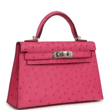 HERMÈS Hermes Kelly Sellier 20 Rose Tyrien Ostrich Palladium Hardware | Thumbnail 2 HERMÈS Hermes Kelly Sellier 20 Rose Tyrien Ostrich Palladium Hardware | Thumbnail 2