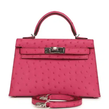 HERMÈS Hermes Kelly Sellier 20 Rose Tyrien Ostrich Palladium Hardware | Thumbnail 1 HERMÈS Hermes Kelly Sellier 20 Rose Tyrien Ostrich Palladium Hardware | Thumbnail 1