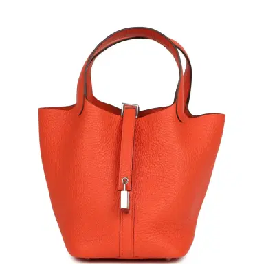 HERMÈS Hermes Picotin Lock 18 Orange Poppy Clemence Palladium Hardware | Thumbnail 1 HERMÈS Hermes Picotin Lock 18 Orange Poppy Clemence Palladium Hardware | Thumbnail 1