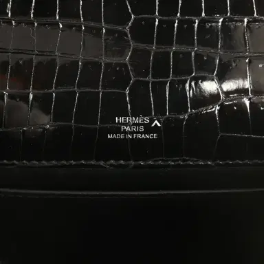 HERMÈS Pre-owned Hermes Kelly Pochette Black Shiny Porosus Crocodile Palladium Hardware | Thumbnail 7 HERMÈS Pre-owned Hermes Kelly Pochette Black Shiny Porosus Crocodile Palladium Hardware | Thumbnail 7