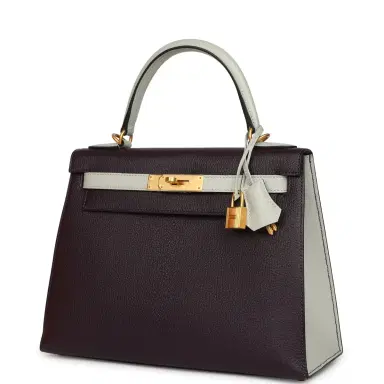 HERMÈS Pre-owned Hermes Special Order (HSS) Kelly Sellier 28 Raisin and Gris Perle Chevre Brushed Gold Hardware | Thumbnail 5 HERMÈS Pre-owned Hermes Special Order (HSS) Kelly Sellier 28 Raisin and Gris Perle Chevre Brushed Gold Hardware | Thumbnail 5
