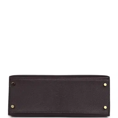 HERMÈS Pre-owned Hermes Special Order (HSS) Kelly Sellier 28 Raisin and Gris Perle Chevre Brushed Gold Hardware | Thumbnail 6 HERMÈS Pre-owned Hermes Special Order (HSS) Kelly Sellier 28 Raisin and Gris Perle Chevre Brushed Gold Hardware | Thumbnail 6