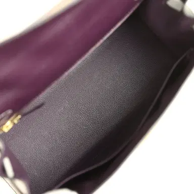 HERMÈS Pre-owned Hermes Special Order (HSS) Kelly Sellier 28 Raisin and Gris Perle Chevre Brushed Gold Hardware | Thumbnail 8 HERMÈS Pre-owned Hermes Special Order (HSS) Kelly Sellier 28 Raisin and Gris Perle Chevre Brushed Gold Hardware | Thumbnail 8
