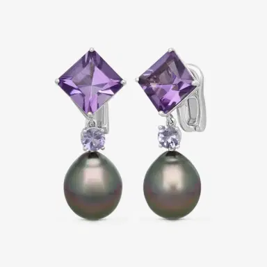 ASSAEL Assael Platinum Amethyst, Spinel & Tahitian Pearl Drop Earrings by The Solist | Thumbnail 2 ASSAEL Assael Platinum Amethyst, Spinel & Tahitian Pearl Drop Earrings by The Solist | Thumbnail 2