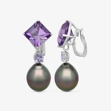 ASSAEL Assael Platinum Amethyst, Spinel & Tahitian Pearl Drop Earrings by The Solist | Thumbnail 3 ASSAEL Assael Platinum Amethyst, Spinel & Tahitian Pearl Drop Earrings by The Solist | Thumbnail 3