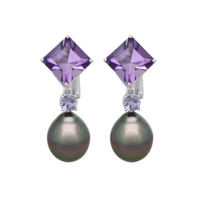 ASSAEL Assael Platinum Amethyst, Spinel & Tahitian Pearl Drop Earrings by The Solist | Thumbnail 1 ASSAEL Assael Platinum Amethyst, Spinel & Tahitian Pearl Drop Earrings by The Solist | Thumbnail 1