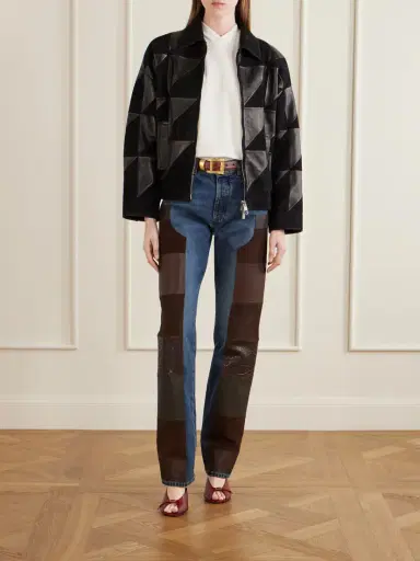 Versace Leather-trimmed Mid-waist Straight-leg Jeans | Thumbnail 2 Versace Leather-trimmed Mid-waist Straight-leg Jeans | Thumbnail 2
