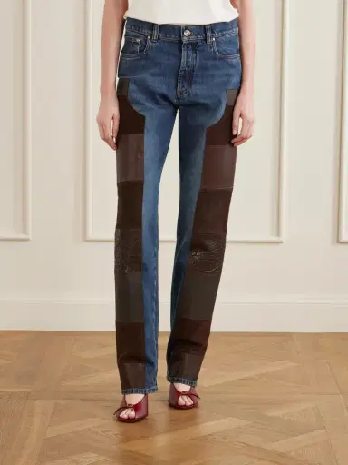 Versace Leather-trimmed Mid-waist Straight-leg Jeans | Thumbnail 3 Versace Leather-trimmed Mid-waist Straight-leg Jeans | Thumbnail 3