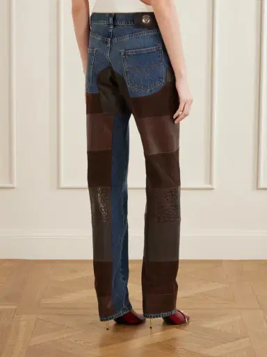 Versace Leather-trimmed Mid-waist Straight-leg Jeans | Thumbnail 4 Versace Leather-trimmed Mid-waist Straight-leg Jeans | Thumbnail 4