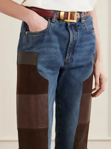 Versace Leather-trimmed Mid-waist Straight-leg Jeans | Thumbnail 5 Versace Leather-trimmed Mid-waist Straight-leg Jeans | Thumbnail 5