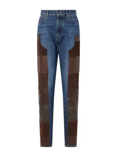 Versace Leather-trimmed Mid-waist Straight-leg Jeans | Thumbnail 1 Versace Leather-trimmed Mid-waist Straight-leg Jeans | Thumbnail 1