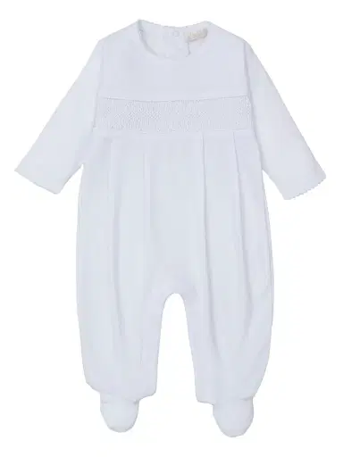 Kissy Kissy Baby's Charmed Smocked Cotton Footie - White 3 Months | Thumbnail 1 Kissy Kissy Baby's Charmed Smocked Cotton Footie - White 3 Months | Thumbnail 1