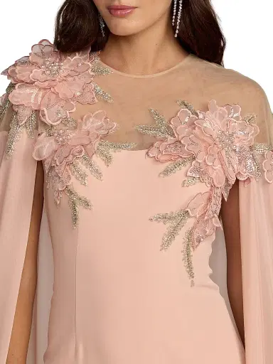 Mac Duggal Women's Floral Crêpe Cape-Detail Gown - Blush - Size 12 | Thumbnail 3 Mac Duggal Women's Floral Crêpe Cape-Detail Gown - Blush - Size 12 | Thumbnail 3