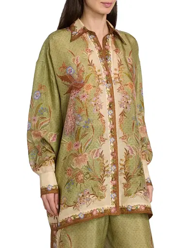 Zimmermann Women's Indra Printed Silk Relaxed Button-Front Shirt - Khaki Scarf Floral | Thumbnail 4 Zimmermann Women's Indra Printed Silk Relaxed Button-Front Shirt - Khaki Scarf Floral | Thumbnail 4