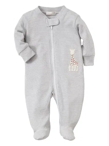 Kissy Kissy Baby's Sophie Striped Cotton Pajama Footie - Grey 6 Months | Thumbnail 1 Kissy Kissy Baby's Sophie Striped Cotton Pajama Footie - Grey 6 Months | Thumbnail 1