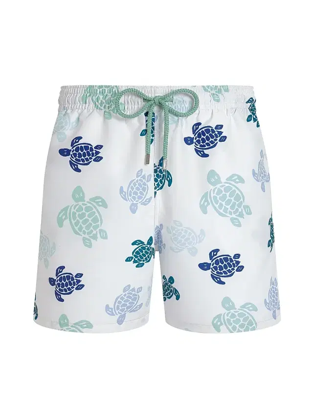Men's Multicolor Tortues Swim Shorts - White Men's Multicolor Tortues Swim Shorts - White