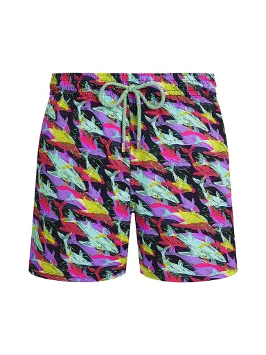 Vilebrequin Men's Whales Offset Stretch Swim Shorts - Navy | Thumbnail 1 Vilebrequin Men's Whales Offset Stretch Swim Shorts - Navy | Thumbnail 1