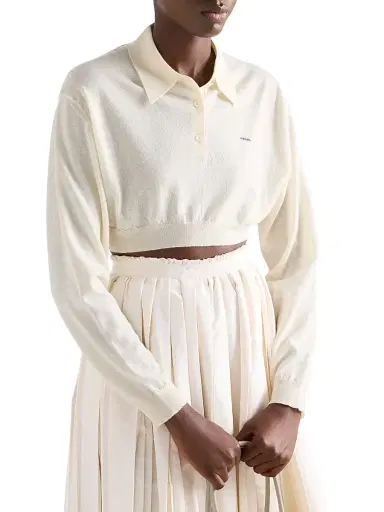 Prada Women's Cropped Cashmere Polo Shirt - White | Thumbnail 3 Prada Women's Cropped Cashmere Polo Shirt - White | Thumbnail 3