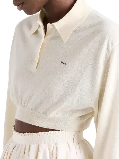 Prada Women's Cropped Cashmere Polo Shirt - White | Thumbnail 4 Prada Women's Cropped Cashmere Polo Shirt - White | Thumbnail 4