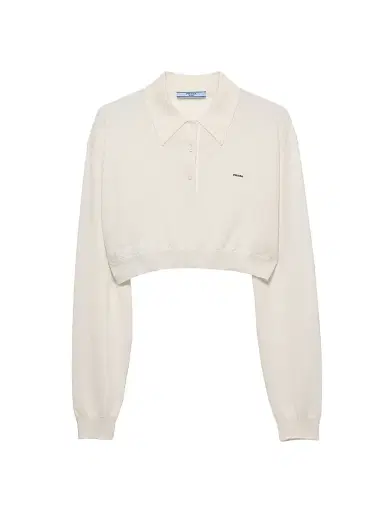 Prada Women's Cropped Cashmere Polo Shirt - White | Thumbnail 1 Prada Women's Cropped Cashmere Polo Shirt - White | Thumbnail 1