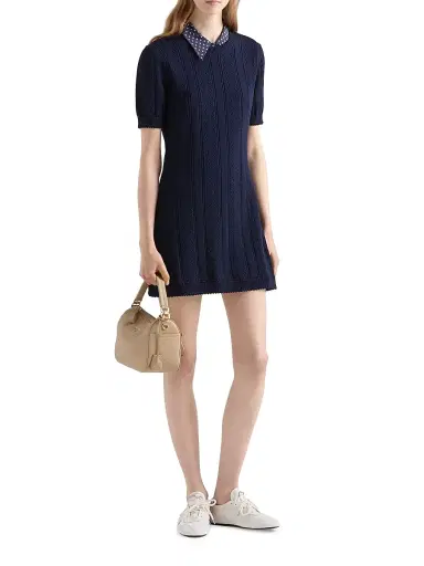 Prada Women's Openwork Cotton Mini-Dress - Blue | Thumbnail 2 Prada Women's Openwork Cotton Mini-Dress - Blue | Thumbnail 2