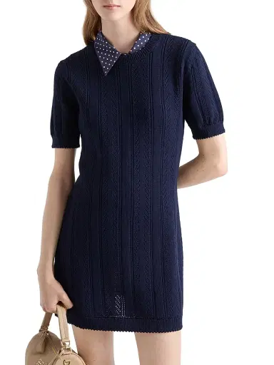Prada Women's Openwork Cotton Mini-Dress - Blue | Thumbnail 3 Prada Women's Openwork Cotton Mini-Dress - Blue | Thumbnail 3
