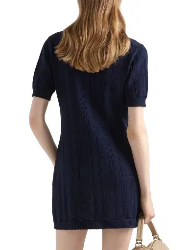 Prada Women's Openwork Cotton Mini-Dress - Blue | Thumbnail 4 Prada Women's Openwork Cotton Mini-Dress - Blue | Thumbnail 4