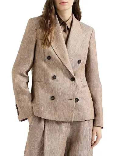 Brunello Cucinelli Women's Linen Denim Blazer with Monili - Beige - Size 14 | Thumbnail 2 Brunello Cucinelli Women's Linen Denim Blazer with Monili - Beige - Size 14 | Thumbnail 2