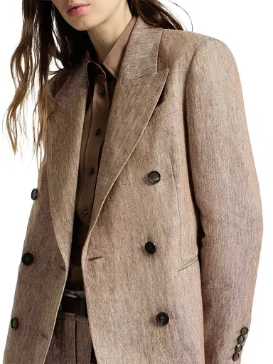 Brunello Cucinelli Women's Linen Denim Blazer with Monili - Beige - Size 14 | Thumbnail 4 Brunello Cucinelli Women's Linen Denim Blazer with Monili - Beige - Size 14 | Thumbnail 4