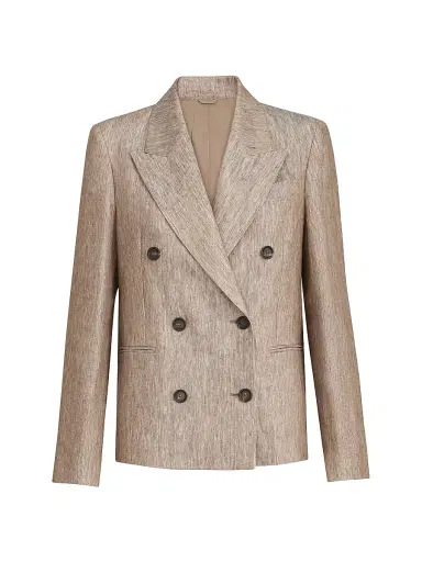 Brunello Cucinelli Women's Linen Denim Blazer with Monili - Beige - Size 14 | Thumbnail 1 Brunello Cucinelli Women's Linen Denim Blazer with Monili - Beige - Size 14 | Thumbnail 1
