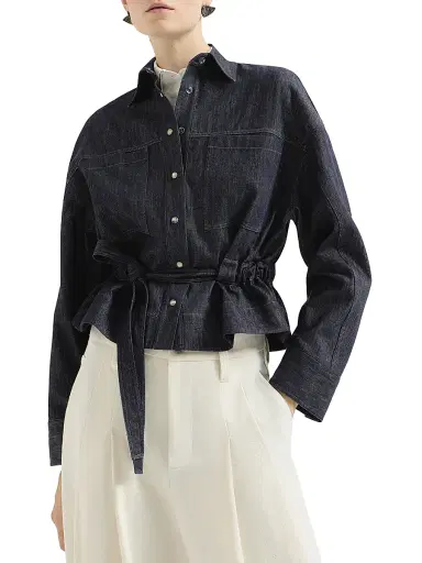 Brunello Cucinelli Women's Cotton Denim Effect Twill Cropped Shirt - Dark Denim - Size XXL | Thumbnail 2 Brunello Cucinelli Women's Cotton Denim Effect Twill Cropped Shirt - Dark Denim - Size XXL | Thumbnail 2