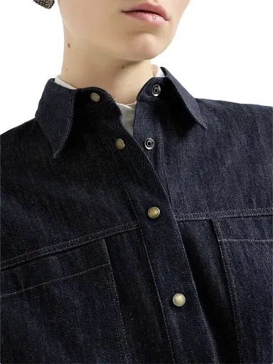 Brunello Cucinelli Women's Cotton Denim Effect Twill Cropped Shirt - Dark Denim - Size XXL | Thumbnail 4 Brunello Cucinelli Women's Cotton Denim Effect Twill Cropped Shirt - Dark Denim - Size XXL | Thumbnail 4