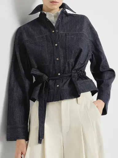 Brunello Cucinelli Women's Cotton Denim Effect Twill Cropped Shirt - Dark Denim - Size XXL | Thumbnail 5 Brunello Cucinelli Women's Cotton Denim Effect Twill Cropped Shirt - Dark Denim - Size XXL | Thumbnail 5