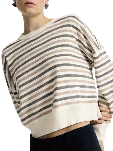 Brunello Cucinelli Women's Virgin Wool, Cashmere and Silk Sparkling Stripes Sweater | Thumbnail 4 Brunello Cucinelli Women's Virgin Wool, Cashmere and Silk Sparkling Stripes Sweater | Thumbnail 4