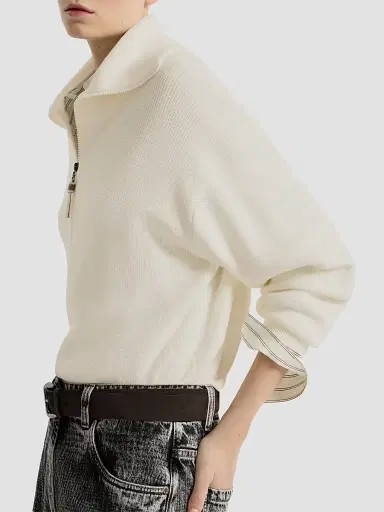 Brunello Cucinelli Women's Cotton English Rib Sweater - Panama | Thumbnail 3 Brunello Cucinelli Women's Cotton English Rib Sweater - Panama | Thumbnail 3