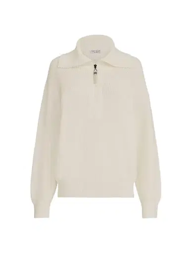 Brunello Cucinelli Women's Cotton English Rib Sweater - Panama | Thumbnail 1 Brunello Cucinelli Women's Cotton English Rib Sweater - Panama | Thumbnail 1