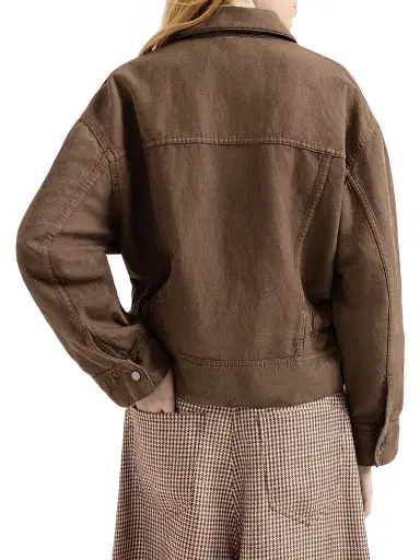 Brunello Cucinelli Women's Garment Dyed Outerwear Jacket in Cotton and Linen Cover with Monili - Cigar | Thumbnail 3 Brunello Cucinelli Women's Garment Dyed Outerwear Jacket in Cotton and Linen Cover with Monili - Cigar | Thumbnail 3