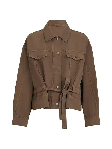 Brunello Cucinelli Women's Garment Dyed Outerwear Jacket in Cotton and Linen Cover with Monili - Cigar | Thumbnail 1 Brunello Cucinelli Women's Garment Dyed Outerwear Jacket in Cotton and Linen Cover with Monili - Cigar | Thumbnail 1
