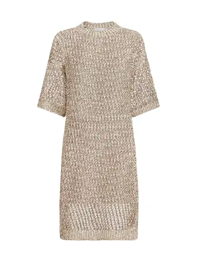 Brunello Cucinelli Women's Dazzling Chiné Net Knit Dress in Silk and Linen - Rope - Size XXXL | Thumbnail 1 Brunello Cucinelli Women's Dazzling Chiné Net Knit Dress in Silk and Linen - Rope - Size XXXL | Thumbnail 1