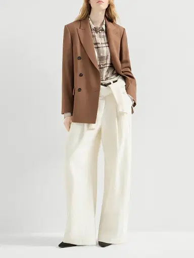 Brunello Cucinelli Women's Silk Pongée Shirt in Macrocheck Print | Thumbnail 6 Brunello Cucinelli Women's Silk Pongée Shirt in Macrocheck Print | Thumbnail 6