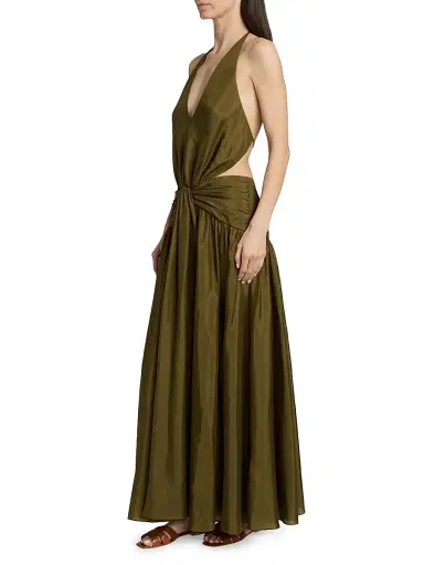 Zimmermann Women's Indra Silk Plunge Halter Maxi Dress - Olive | Thumbnail 4 Zimmermann Women's Indra Silk Plunge Halter Maxi Dress - Olive | Thumbnail 4