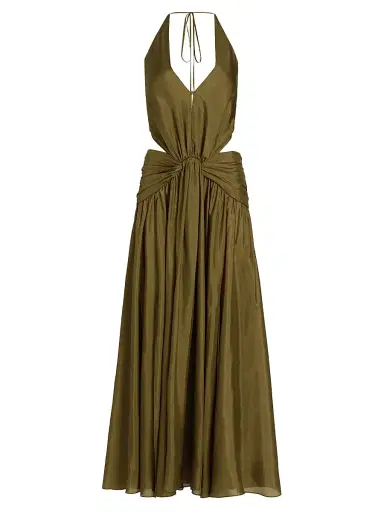 Zimmermann Women's Indra Silk Plunge Halter Maxi Dress - Olive | Thumbnail 1 Zimmermann Women's Indra Silk Plunge Halter Maxi Dress - Olive | Thumbnail 1