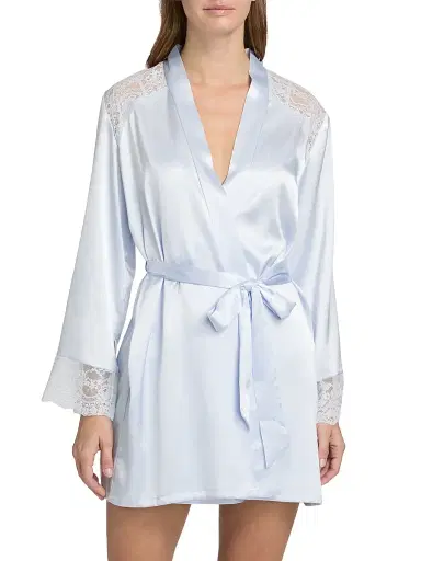 In Bloom Women's Annie Satin Lace-Trim Robe - Pale Blue | Thumbnail 3 In Bloom Women's Annie Satin Lace-Trim Robe - Pale Blue | Thumbnail 3